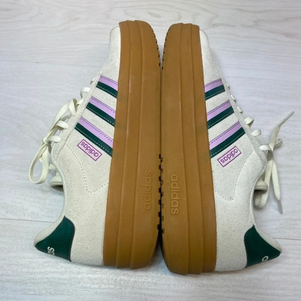 Adidas Womens 10 VL Court 3.0 Platform Sneaker Suede Cream Green Purple JI1788
